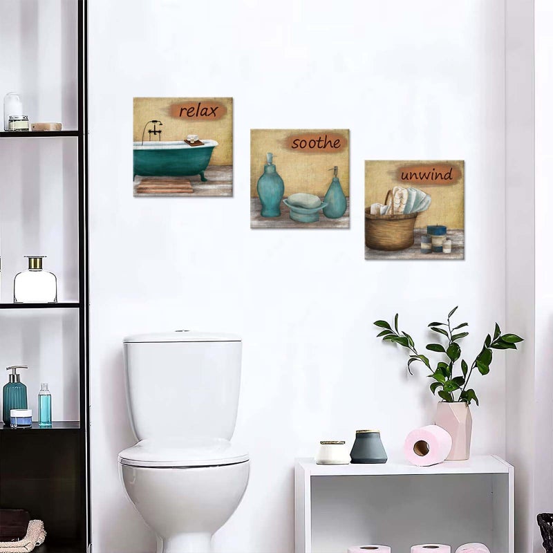 Zlove Bathroom Wall Decor Relax Unwind Soothe Wall Art Vintage Bathtub Picture Prints for Spa Washroom Toilet Decor, 12"x12", 3Pcs - Image 4